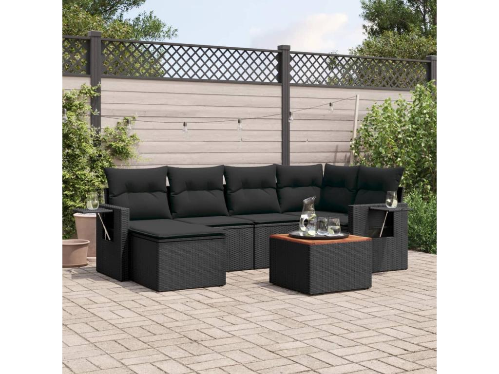 Ensemble de mobilier de jardin 7 pièces - Résine - Beige