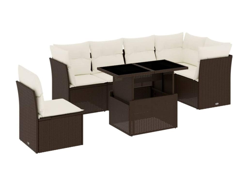 Ensemble de mobilier de patio 7 pièces - Résine - Marron