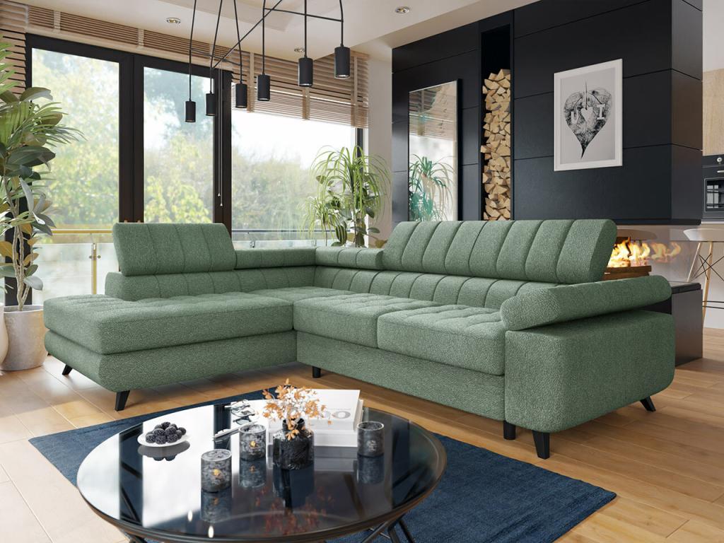 Canapé d'angle - Polyester - Vert - 264 x 203 x 73 cm
