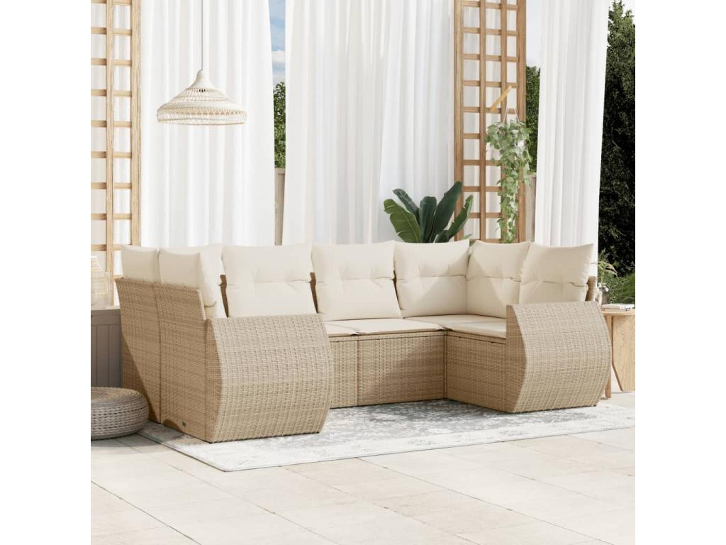 Ensemble de mobilier de jardin 6 pièces - Résine - Beige