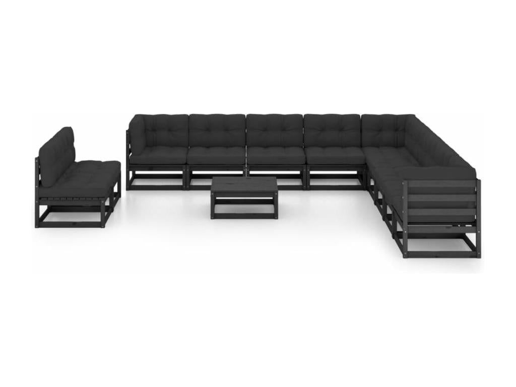 Ensemble de mobilier de patio 12 pièces - Bois - Noir
