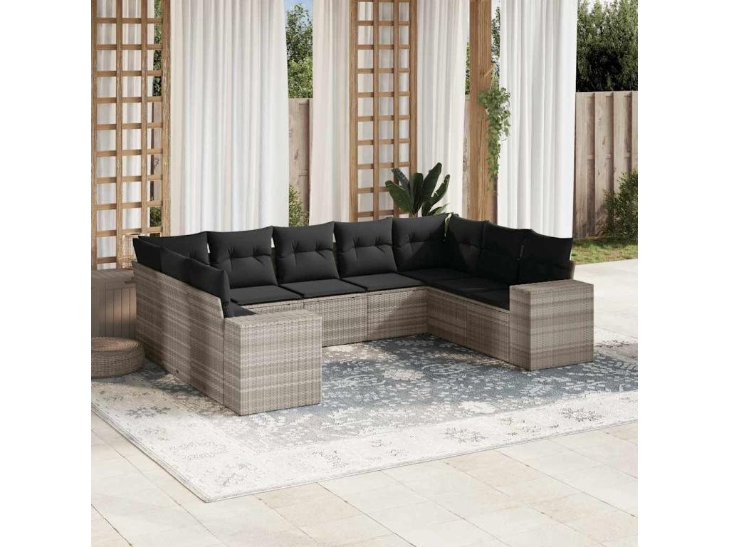 Ensemble de mobilier de jardin 9 pièces - Résine - Beige