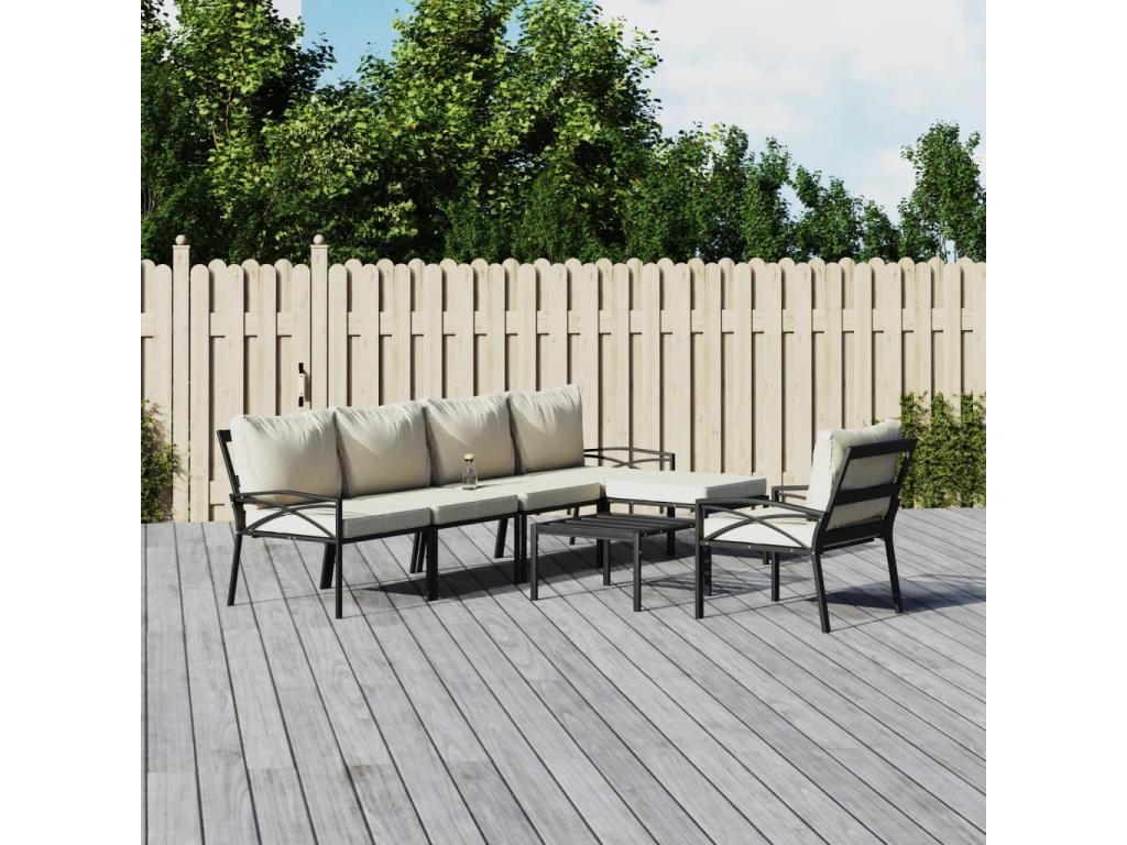 Ensemble de mobilier de patio 7 pièces - Bois - Noir