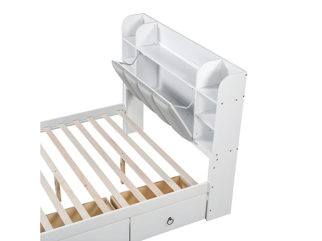 Lit Double - Bois, Panneau Et Dérivés De Bois - Blanc - 140 x 200 cm