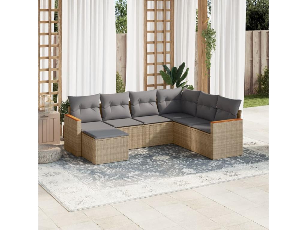 Ensemble de mobilier de jardin 7 pièces - Résine - Noir