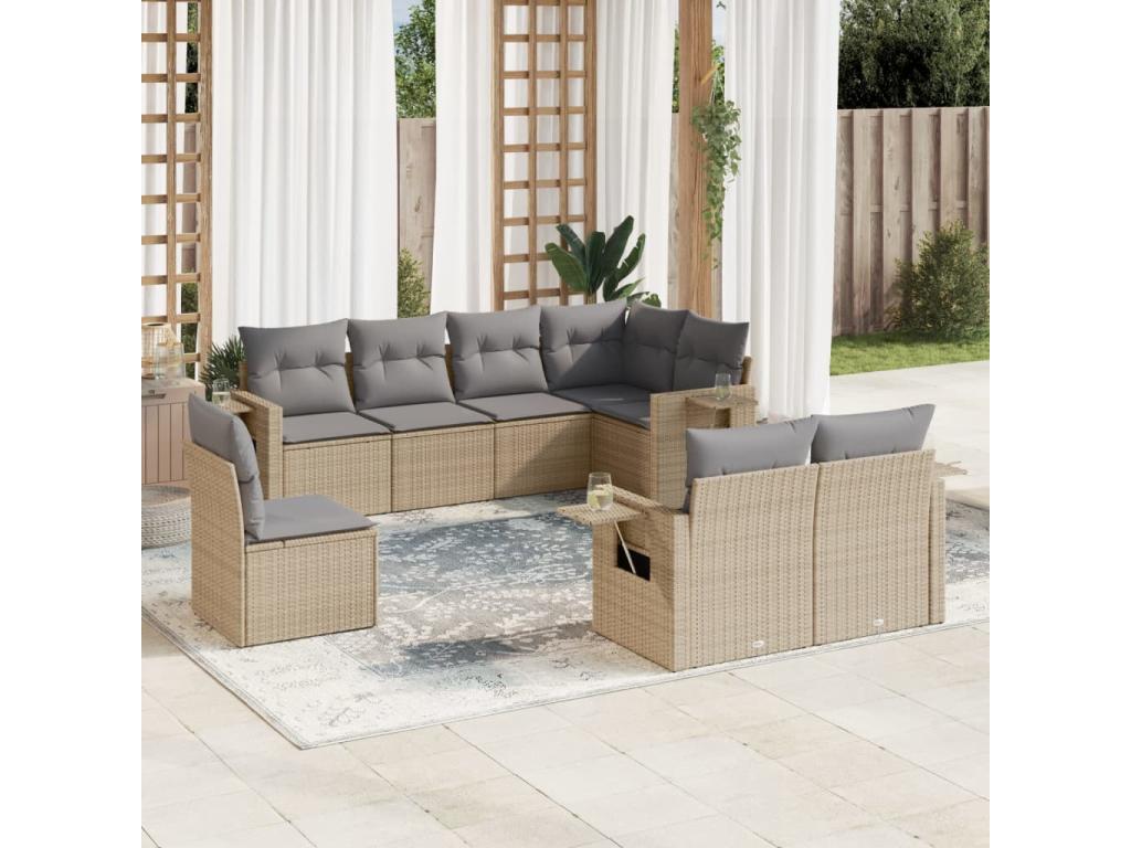 Ensemble de mobilier de jardin 8 pièces - Résine - Beige