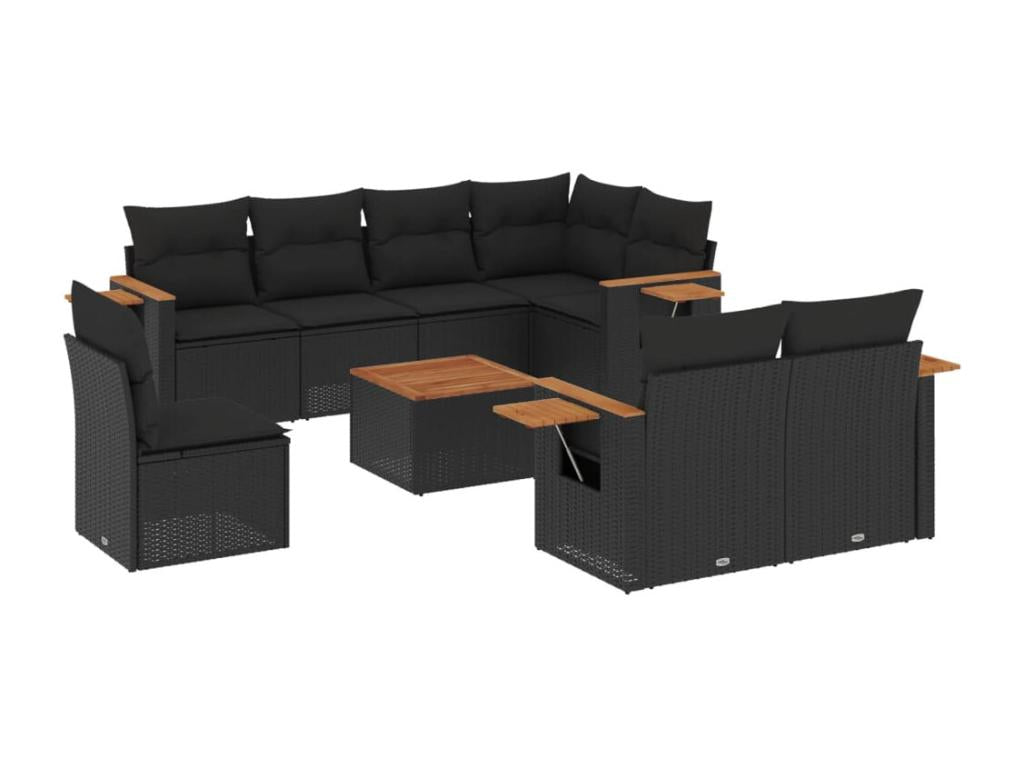 Ensemble de mobilier de jardin 9 pièces - Résine - Noir