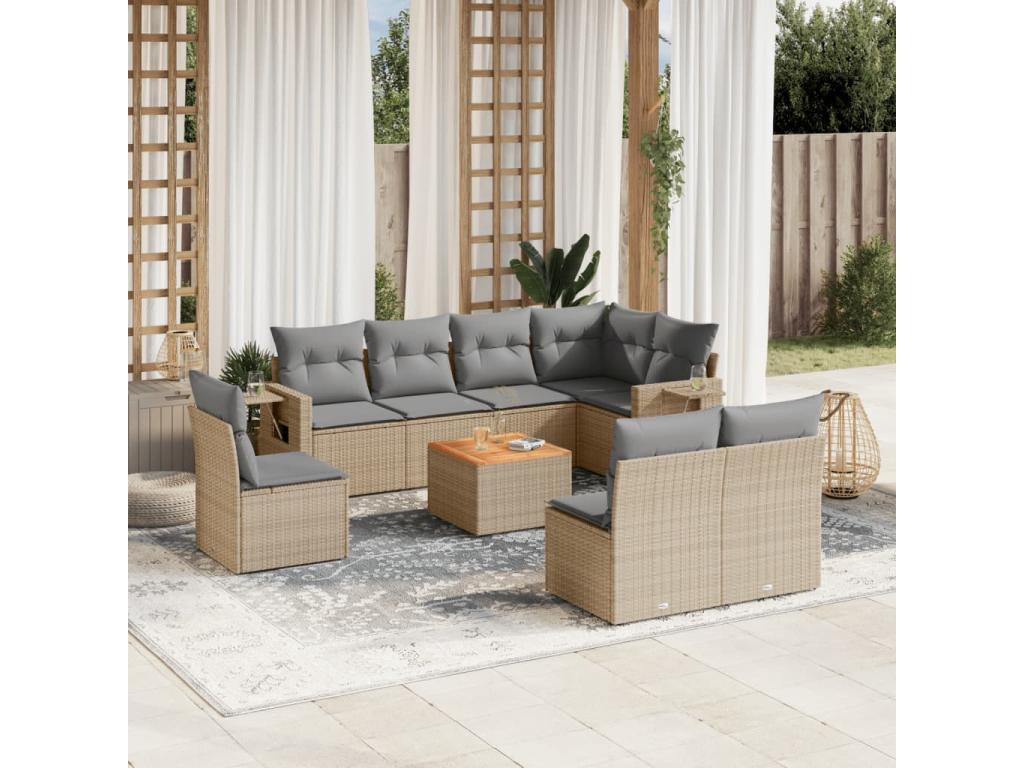 Ensemble de mobilier de jardin 9 pièces - Résine - Noir
