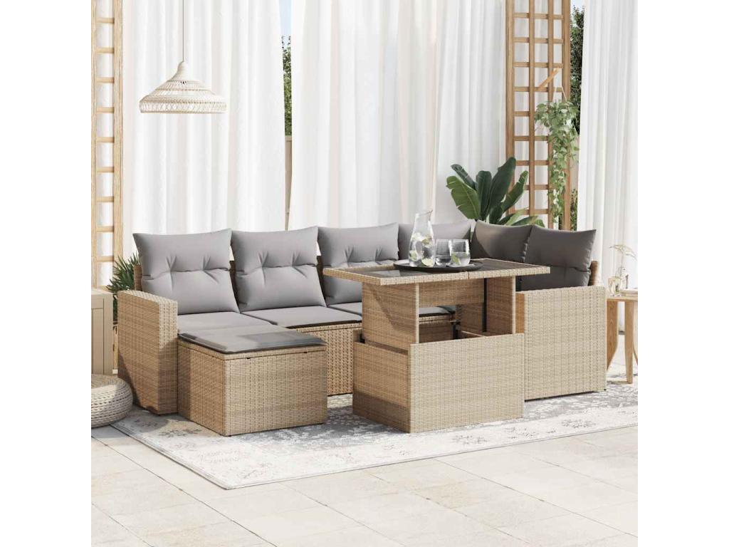 Ensemble de mobilier de jardin 7 pièces - Résine - Gris