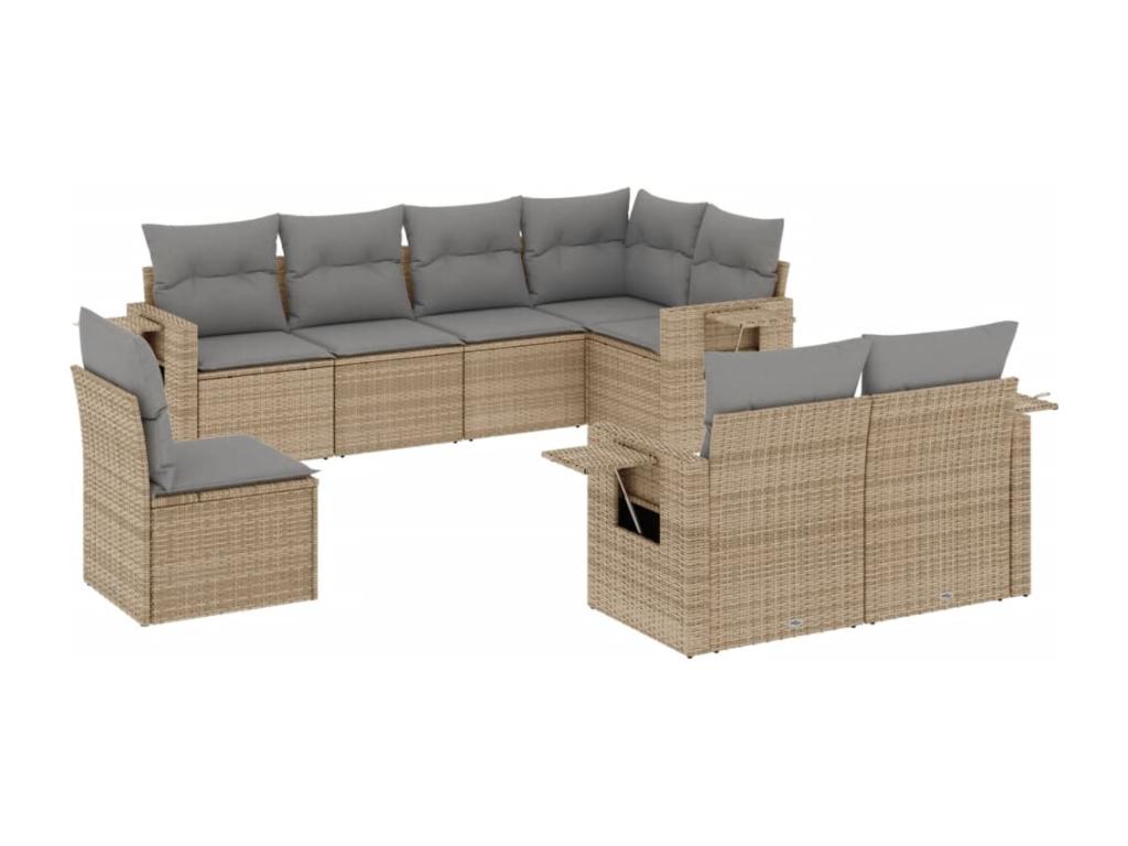Ensemble de mobilier de jardin 8 pièces - Résine - Beige