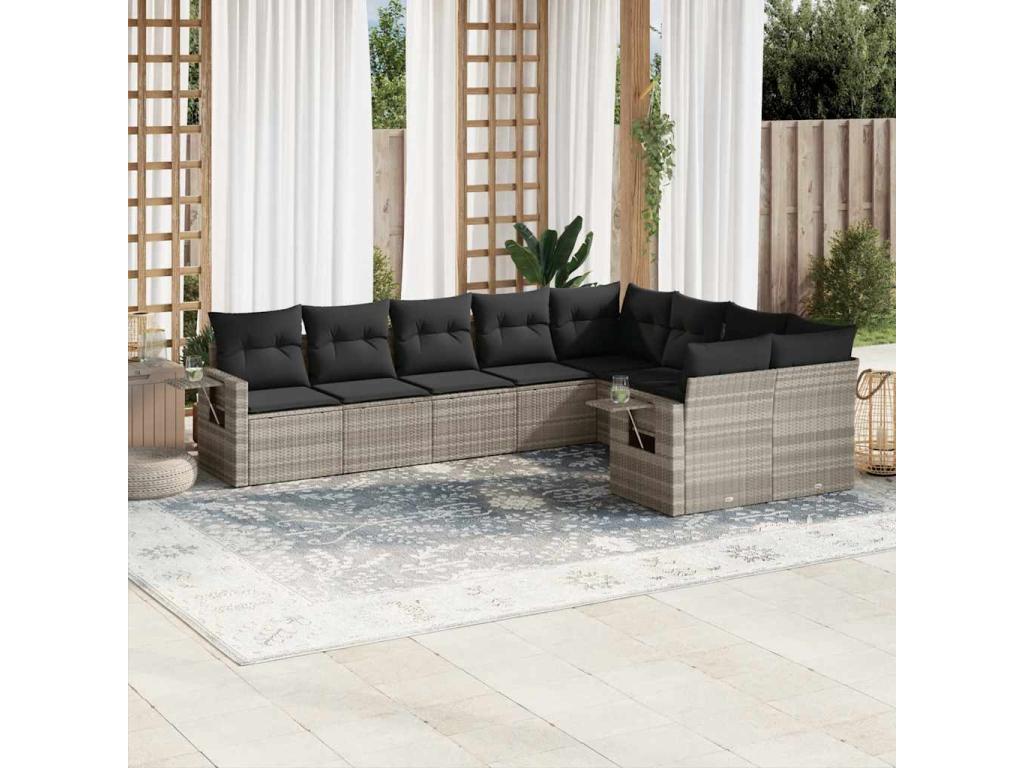 Ensemble de mobilier de jardin 9 pièces - Résine - Gris