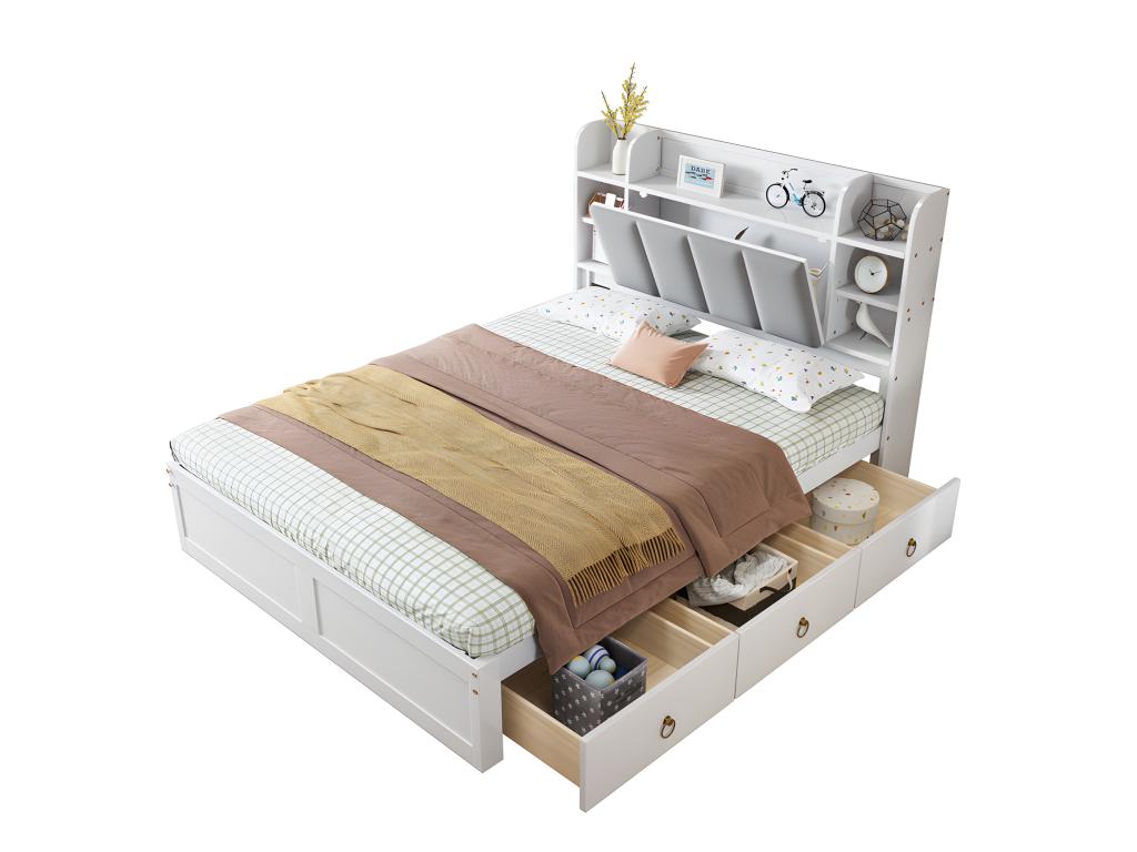 Lit Double - Bois, Panneau Et Dérivés De Bois - Blanc - 140 x 200 cm