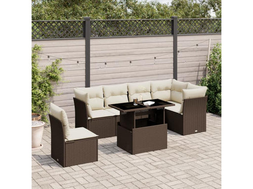 Ensemble de mobilier de patio 7 pièces - Résine - Marron