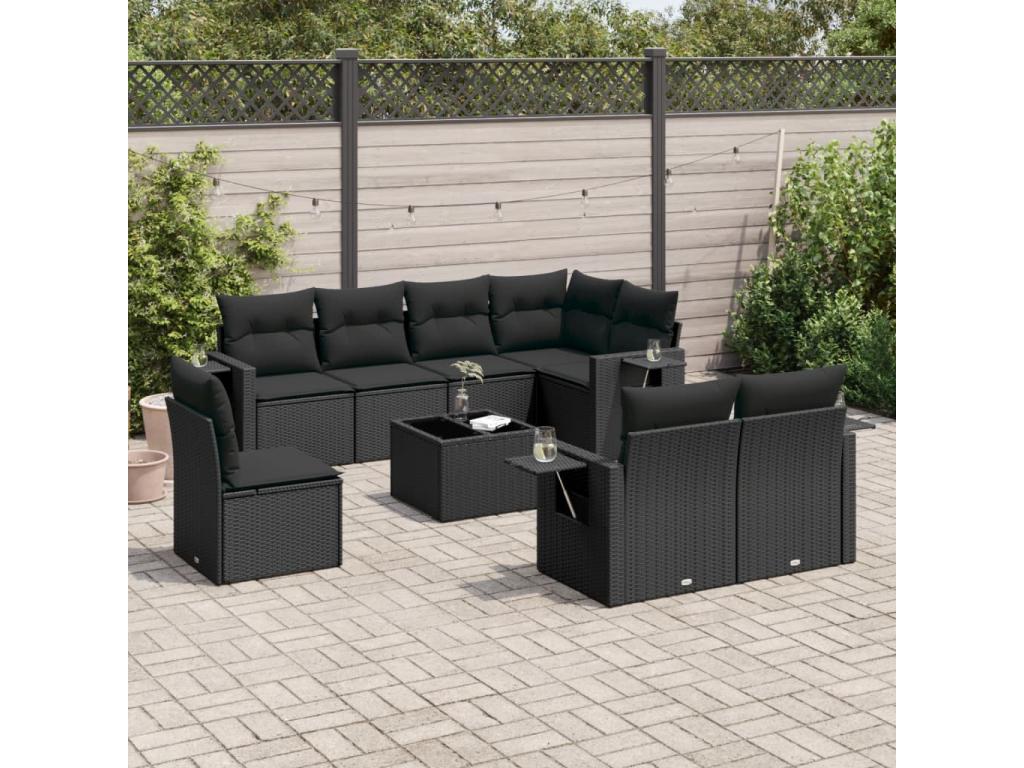 Ensemble de mobilier de jardin 9 pièces - Résine - Noir