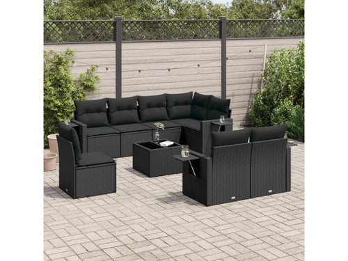 Ensemble de mobilier de jardin 9 pièces - Résine - Noir