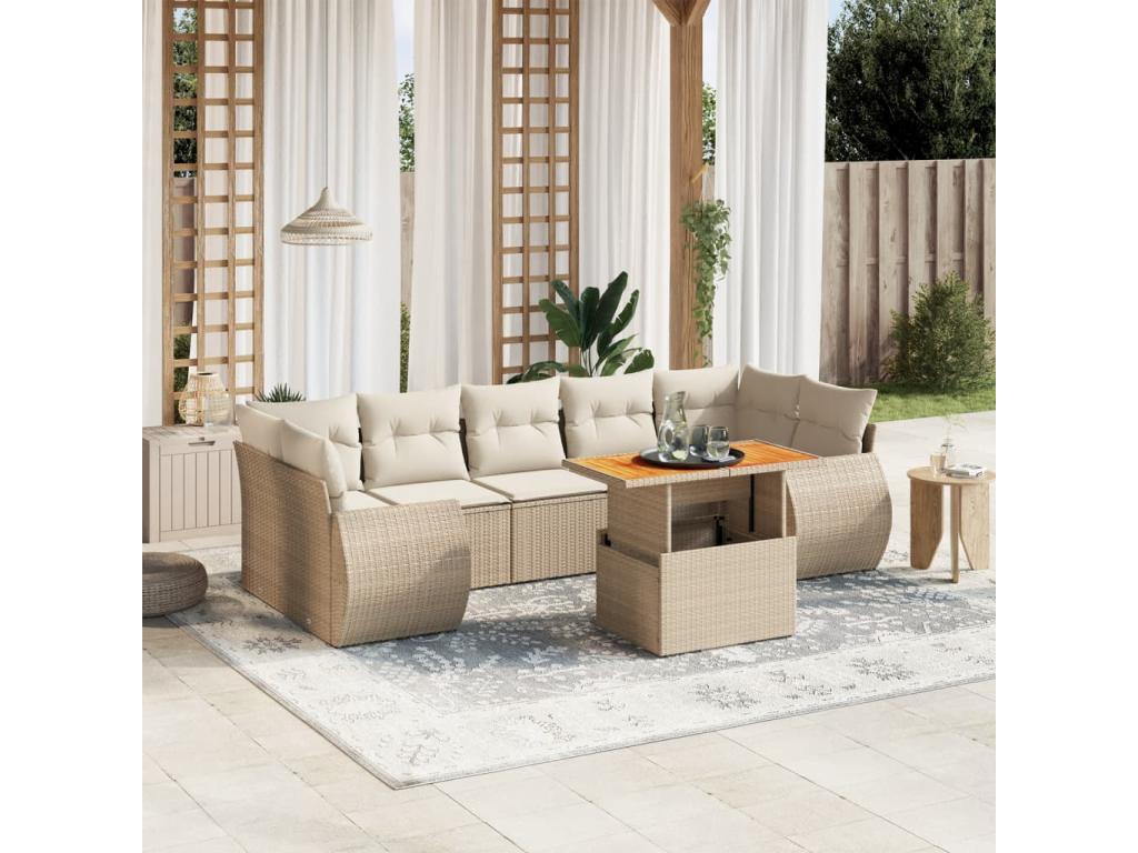 Ensemble de mobilier de jardin 8 pièces - Polyester - Beige