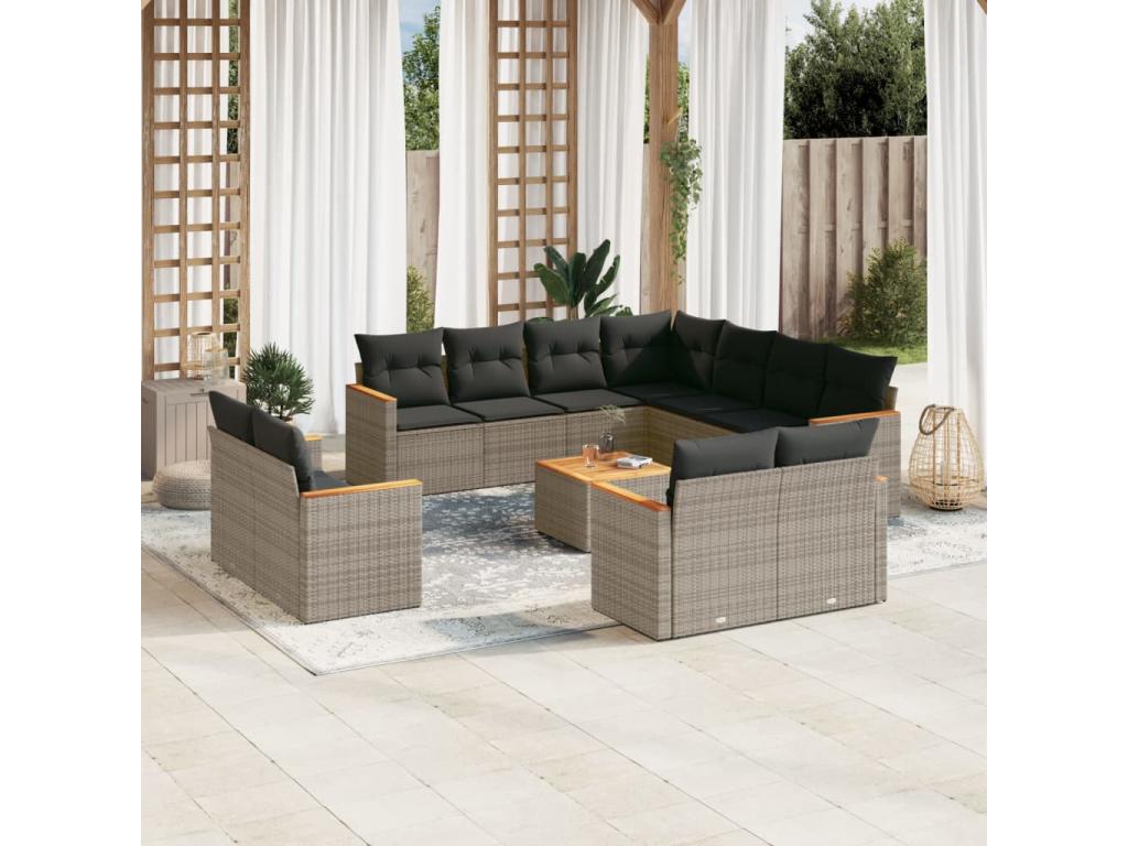 Ensemble de mobilier de jardin 12 pièces - Résine - Noir