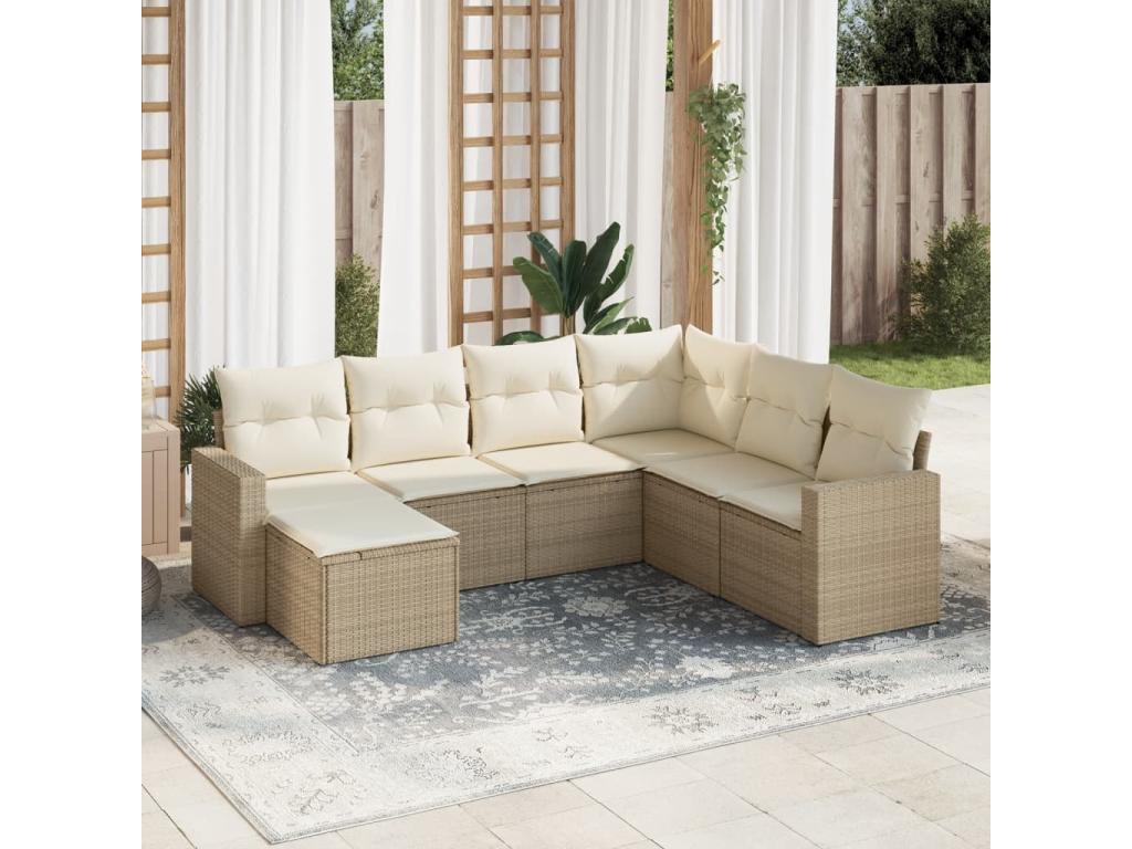 Ensemble de mobilier de jardin 7 pièces - Résine - Beige