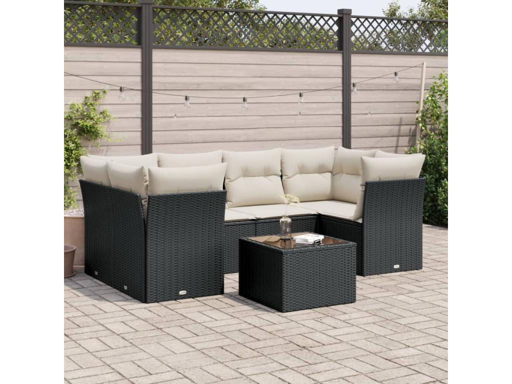 Ensemble de mobilier de jardin 7 pièces - Résine - Beige