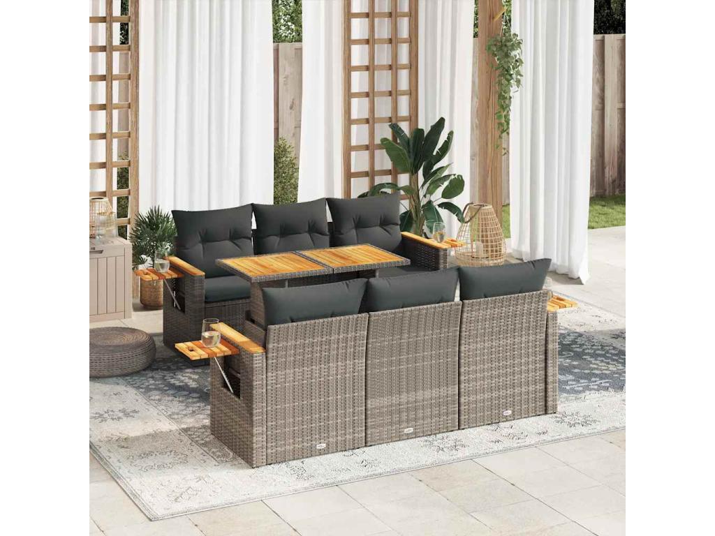 Ensemble de mobilier de jardin 7 pièces - Résine - Noir