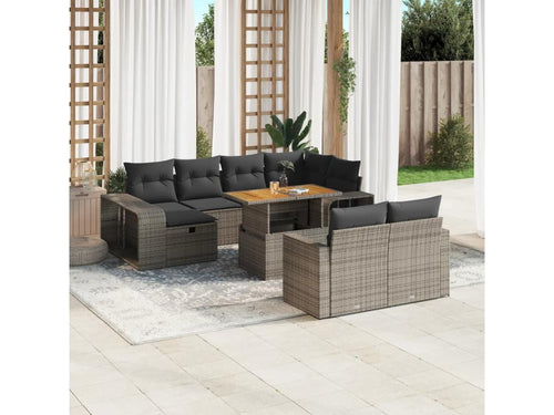 Ensemble de mobilier de patio 11 pièces - Rotin - Gris