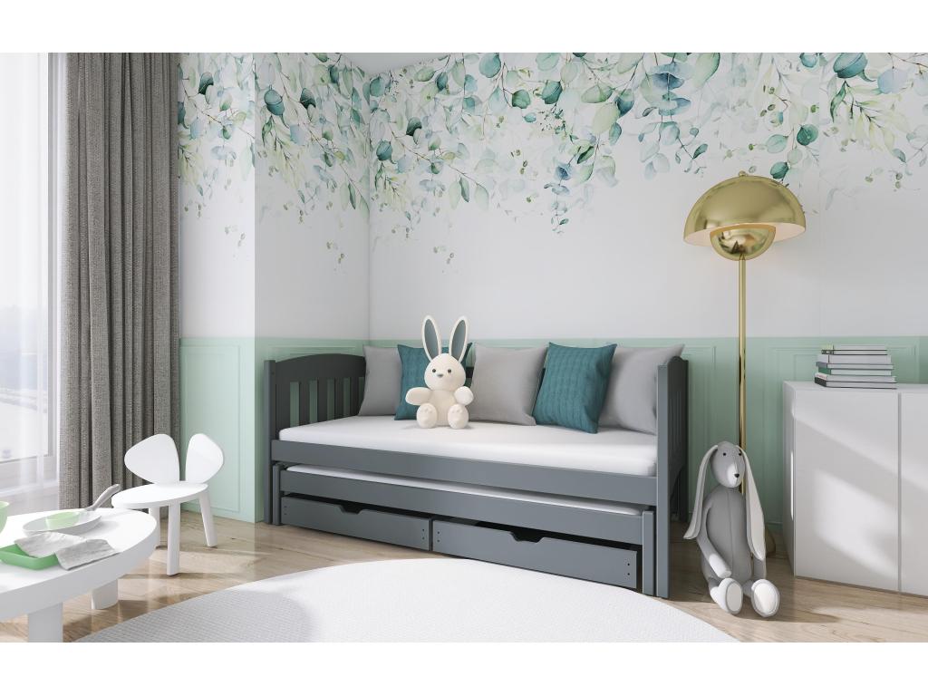 Lit - Bois - Gris clair - 80 x 190 cm