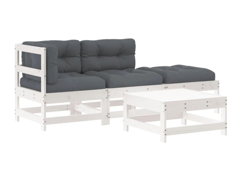 Ensemble de mobilier de patio 4 pièces - Bois - Blanc