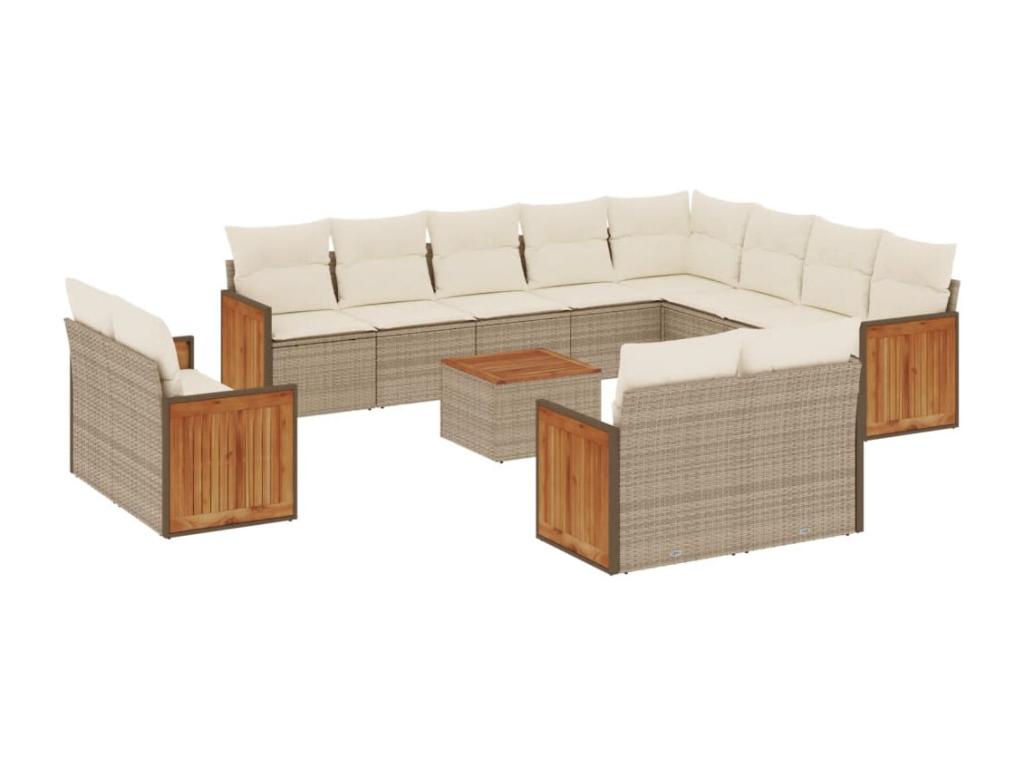 Ensemble de mobilier de jardin 13 pièces - Résine - Beige