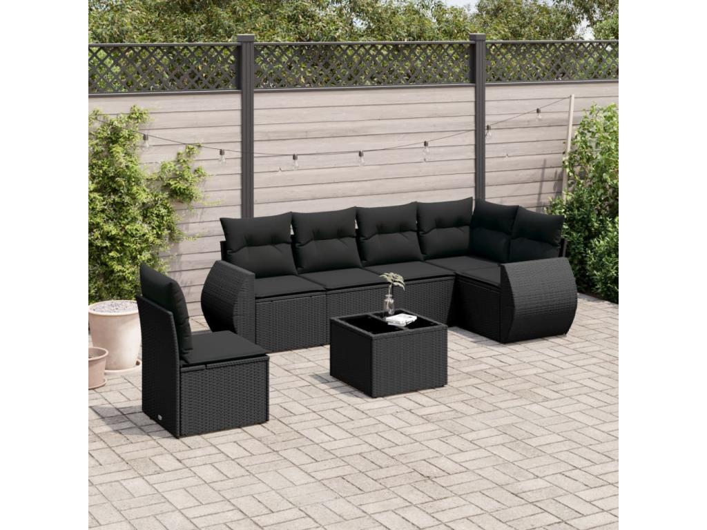 Ensemble de mobilier de jardin 7 pièces - Résine - Noir