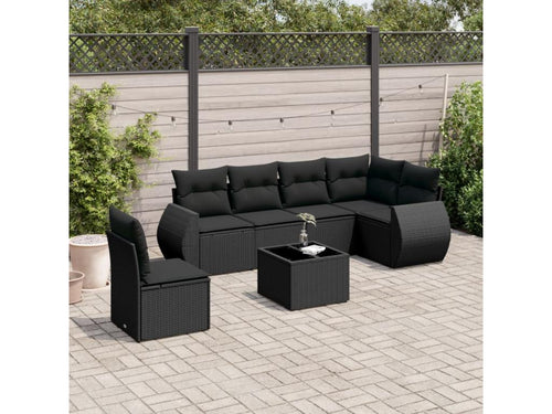 Ensemble de mobilier de jardin 7 pièces - Résine - Noir