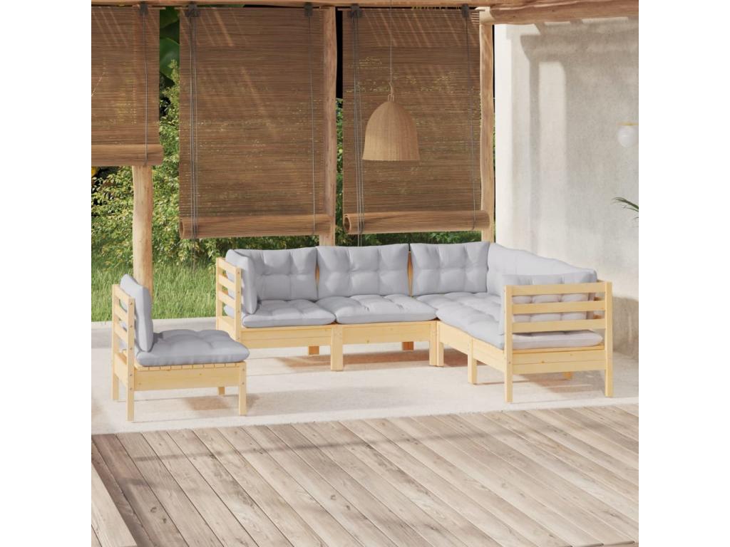Ensemble de mobilier de patio 5 pièces - Bois - Gris