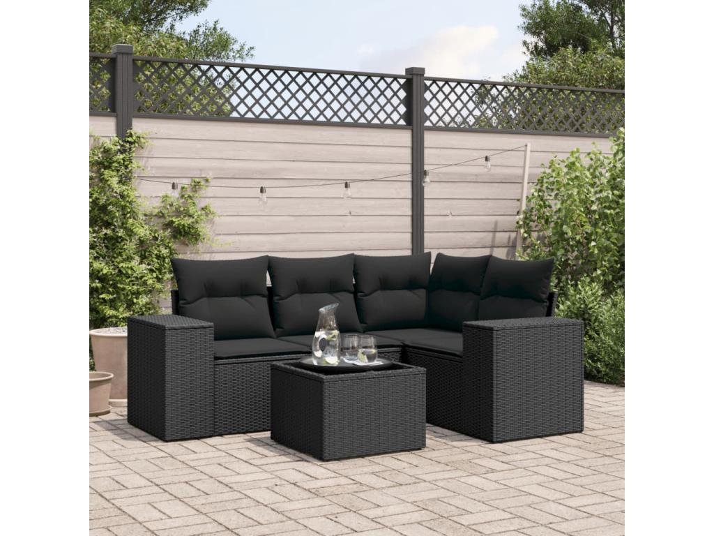 Ensemble de mobilier de jardin 5 pièces - Résine - Noir