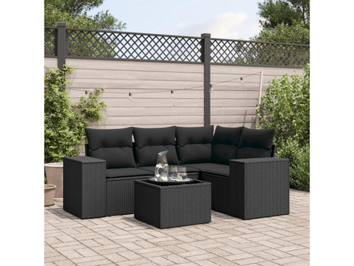 Ensemble de mobilier de jardin 5 pièces - Résine - Noir