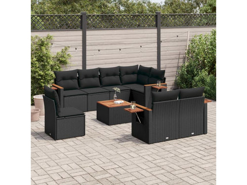Ensemble de mobilier de jardin 9 pièces - Résine - Noir