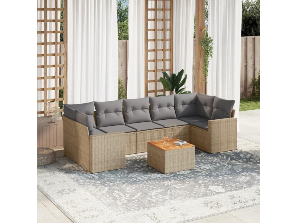 Ensemble de mobilier de jardin 8 pièces - Résine - Beige