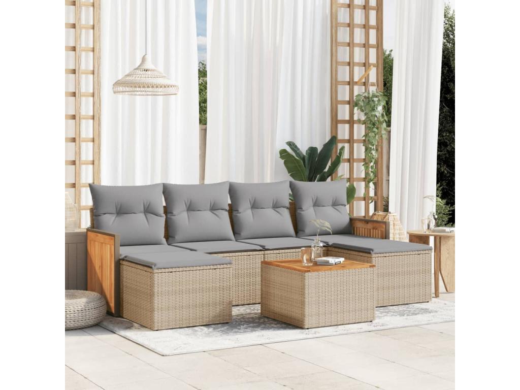 Ensemble de mobilier de jardin 7 pièces - Résine - Gris