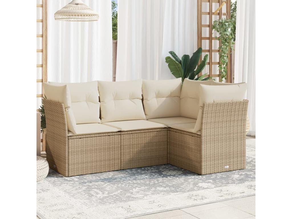 Ensemble de mobilier de jardin 4 pièces - Résine - Beige