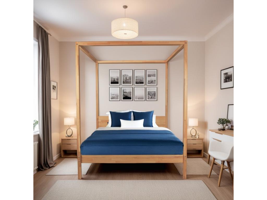 Lit double - Bois de hêtre - Naturel Clair