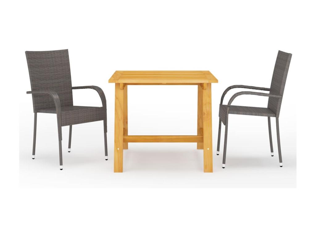 Ensemble de salle à manger d'extérieur 3 pièces - Bois - Marron