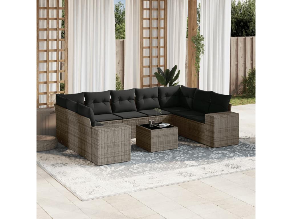 Ensemble de mobilier de jardin 10 pièces - Acier - Noir
