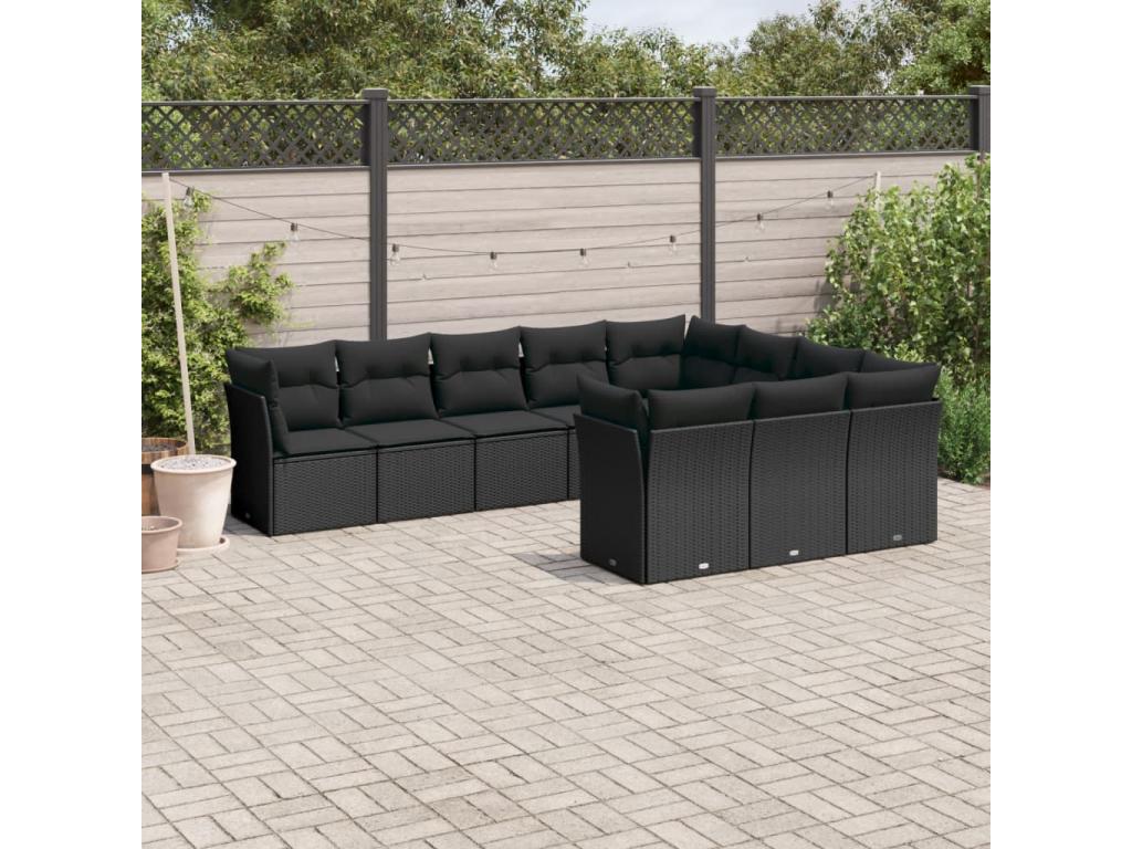 Ensemble de mobilier de jardin 10 pièces - Résine - Noir