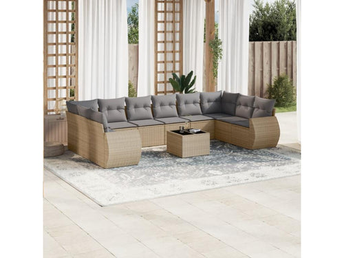 Ensemble de mobilier de jardin 11 pièces - Résine - Beige