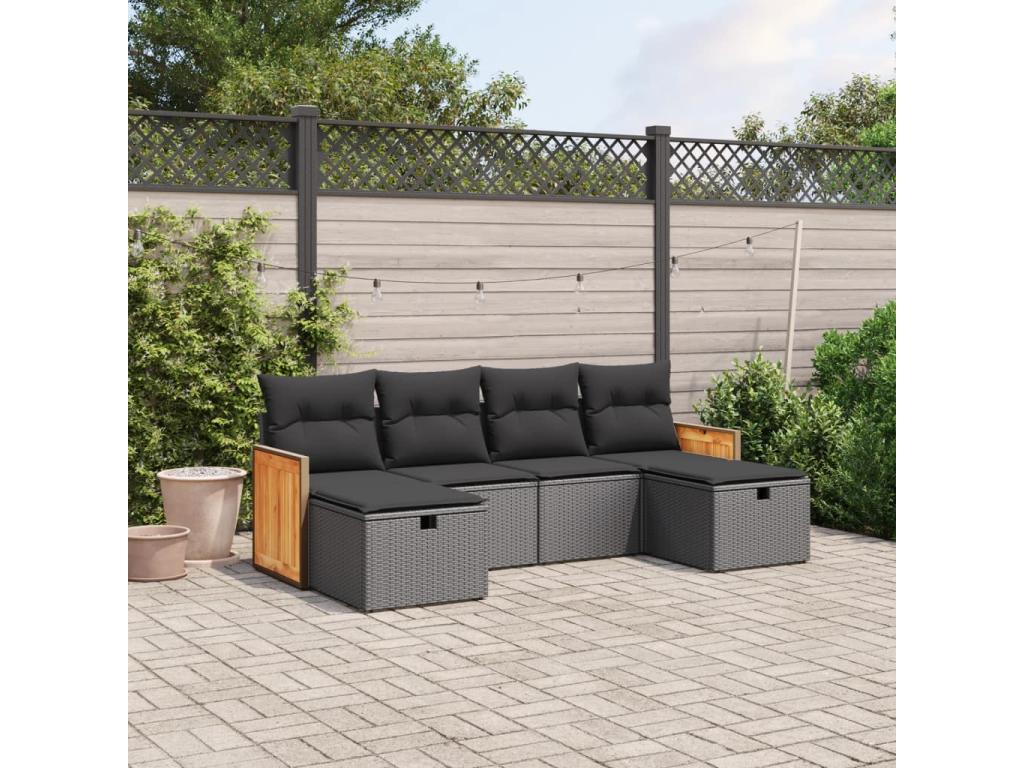 Ensemble de mobilier de jardin 6 pièces - Résine - Noir