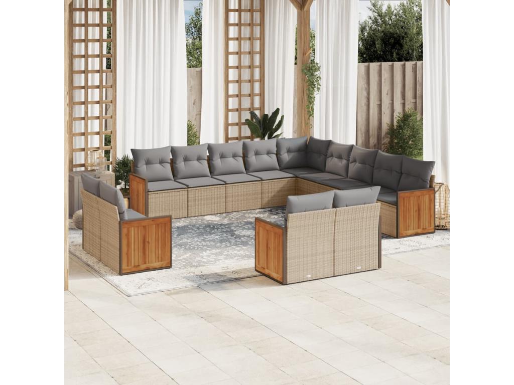 Ensemble de mobilier de jardin 13 pièces - Résine - Gris