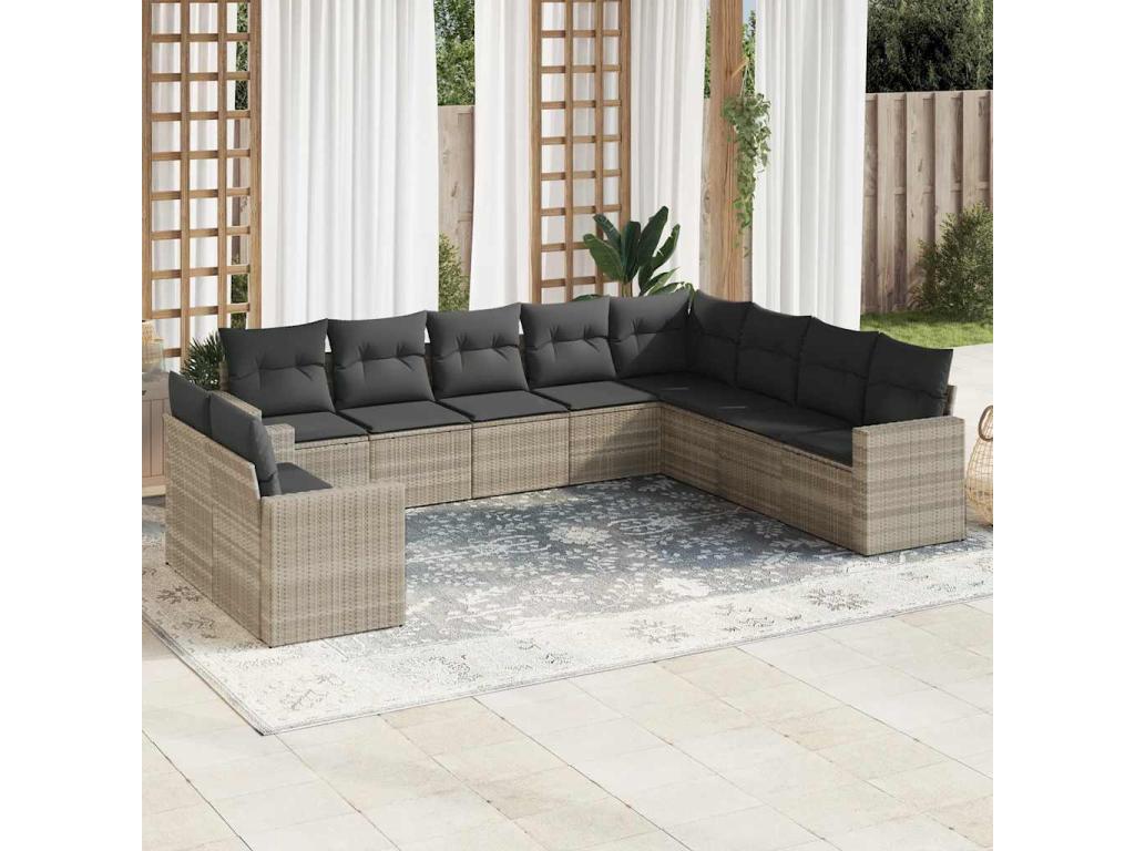 Ensemble de mobilier de jardin 10 pièces - Résine - Gris