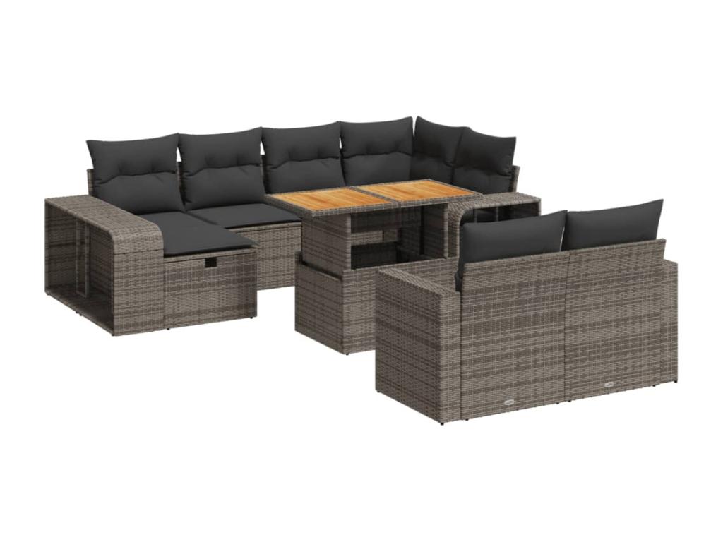 Ensemble de mobilier de patio 11 pièces - Rotin - Gris