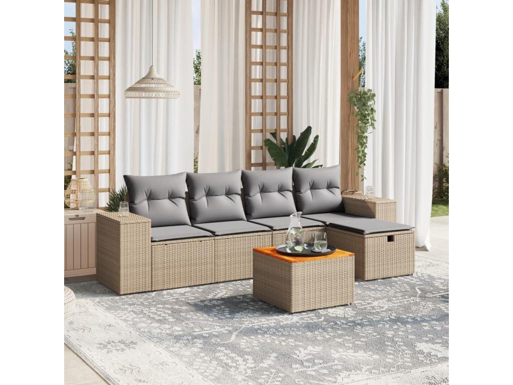 Ensemble de mobilier de jardin 6 pièces - Résine - Noir