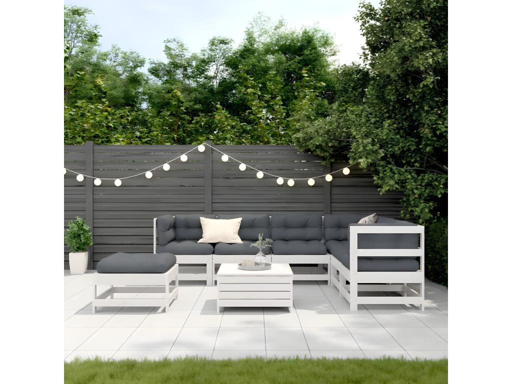 Ensemble de mobilier de patio 8 pièces - Bois - Blanc