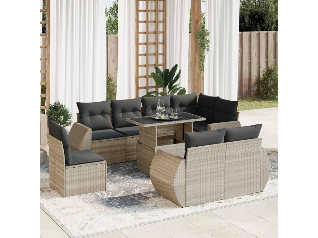 Ensemble de mobilier de jardin 9 pièces - Polyester - Beige