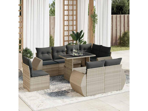 Ensemble de mobilier de jardin 9 pièces - Polyester - Beige